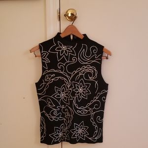 High neck vintage black tank top